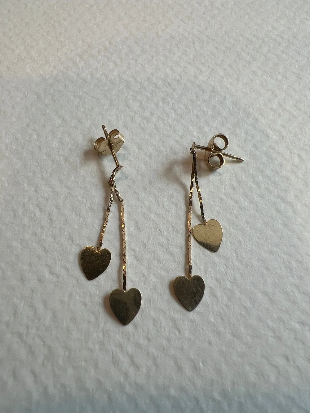 14 K Gold Heart Drop Dangle Earrings - .50 Grams